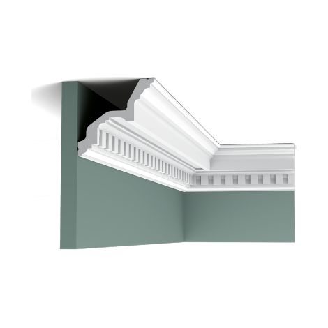 Orac – Corniche plafond polyuréthane 11,5x11x200cm – Moulure décorative blanche – Effet plâtre – Pour collage au mur et plafond (1/8)