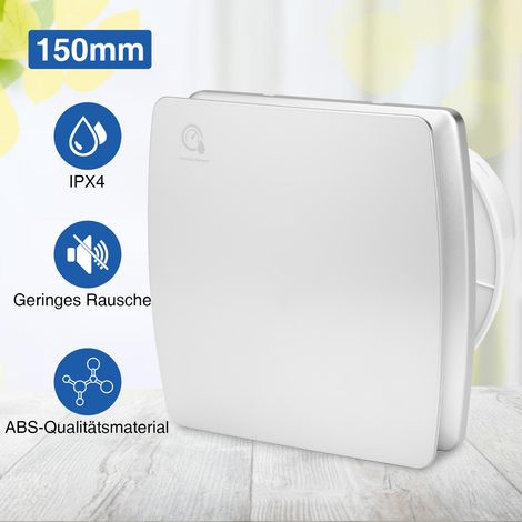 Randaco Badlüfter Ø150mm Abluftventilator mit Rückstauklappe, Badezimmerlüfter Bad Lüfter Abluftventilator  240 m³/h, 18 Watt / 35dB Wandventilator für Bad, WC, Küche
