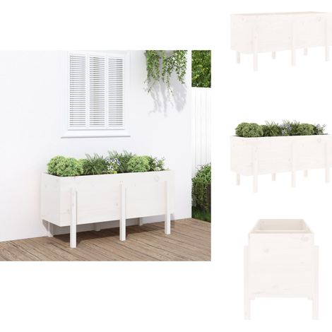 Lit surélevé de jardin blanc 121x50x57 cm bois de pin massif - Lit Surélevé - Jardin - Bac À Plantation - Pot De Fleurs - Bois De Pin (1/5)