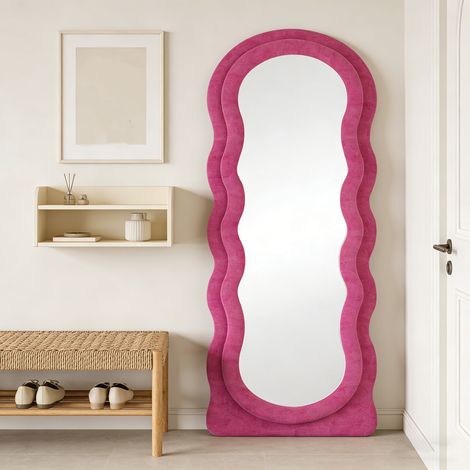 ZMH Miroir Taille Totale Forme Nuage Rose Contours Ondulés Pose au Sol Confort Optimal Grande Surface Vision HD Déco Intérieure Idéal Tenue Habillage Maquillage Selfies