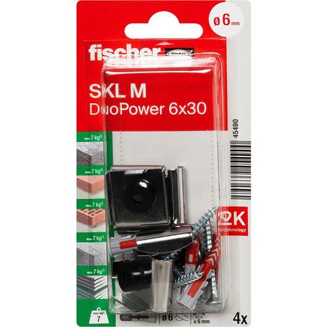 Kit de 4 chevilles Duopower Ø6 x 30 mm + vis + pince miroir pour fixation miroir - Fischer (1/5)