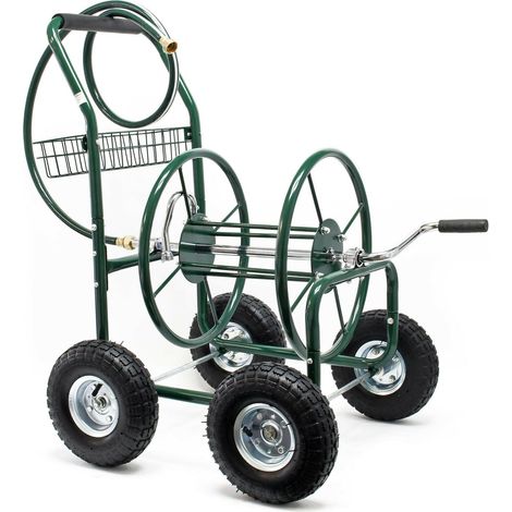 Carrello portagomma Tubo da giardino 16mm 76m attacco 19mm 4 ruote avvolgitubo