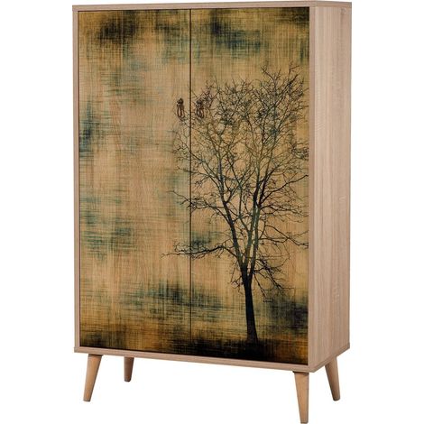 Les Tendances – Armoire multifonctions 80x127x36 cm – 100% mélamine – Chêne Sonoma – 2 tiroirs – Revêtement anti-UV (1/5)
