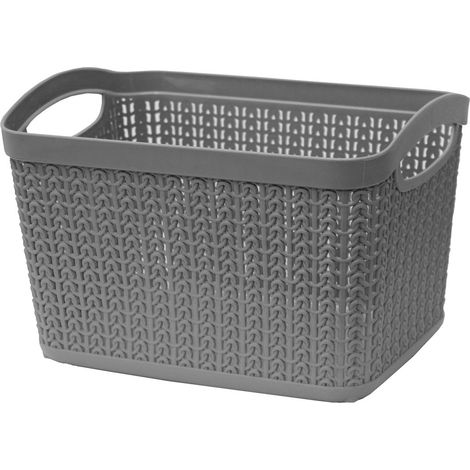 Knit Design Loop Plastic Rectangular Small Storage Basket with Handles, Grey (1/3)