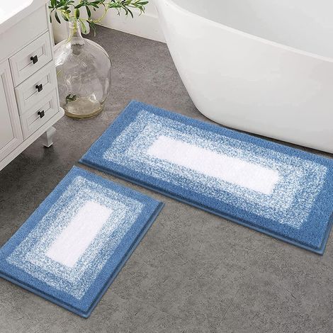 Lot de 2 Tapis de Bain, Microfibre, Antidérapant, Absorbant, Lavable en Machine, Salle de Bain (1/5)