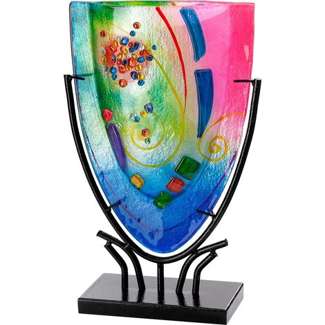 Vase en Verre Ovale Multicolore Hauteur 35 cm Largeur 22 cm Non étanche Peint à la Main (1/4)