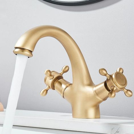 Robinet mitigeur monocommande en laiton antique vintage rétro avec bec rotatif à 360° pour salle de bain (1/5)