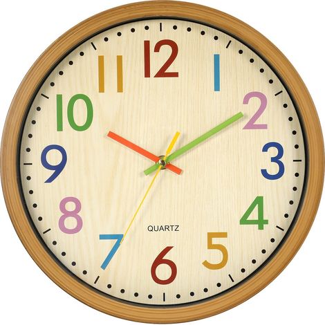 MINKUROW Kinder-Wanduhr, 12,5 Zoll / 32 cm Kinder-Wanduhr mit lautloser Uhr und bunten Zahlen, tickt nicht, gut ablesbar, Wohnaccessoires und Dekoration (1/5)