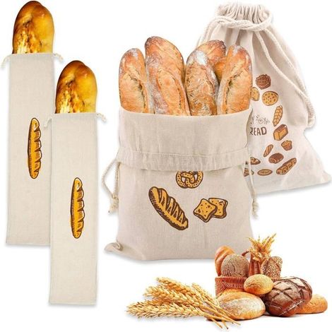 4-teiliges Brotbeutel-Set, wiederverwendbarer Brotbeutel, Brotbeutel aus Stoff, Brotbeutel aus Leinen, Baguettebeutel für Drumsticks, Aufbewahrungsbeutel (1/5)