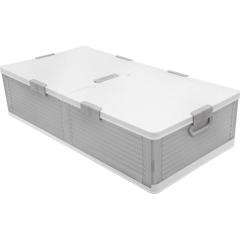 Boîte de rangement en polypropylène avec couvercle, 6 boucles, poulie inférieure, poignée latérale, bois de camphre, pour chambre à coucher, penderie (blanc + semi-transparent) (1/5)
