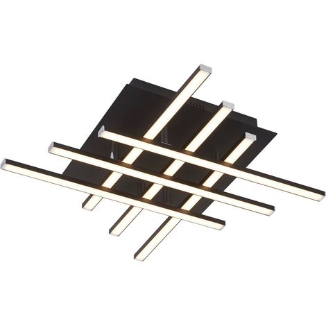 Plafonnier métal LED W: 45,5 cm noir chrome mat 3000 K lumière blanc chaud 1415 lm moderne (1/5)