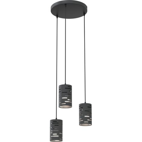 Sospensione 3 Luci Tank Con Base Tonda In Acciaio Nero E Cilindri (1/2)