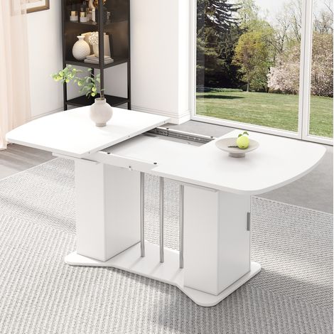 MEUBLIV Ausziehbarer Esstisch 120/160 x 80 cm Weiß mit Stauraum, für 4 bis 6 Personen (1/5)
