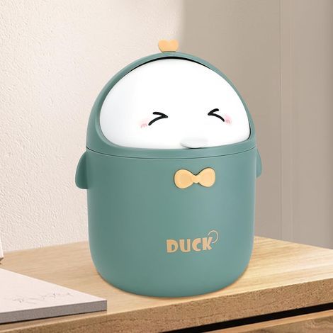 Poubelle de table avec couvercle - Jolie poubelle de dessin animé - Petite poubelle à papier pour chambre d'enfant - Vert (1/4)