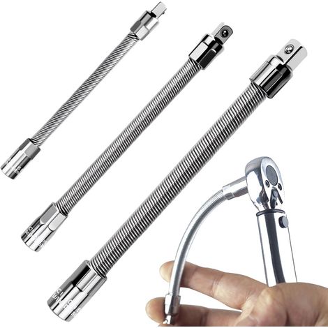 3 Pièces Rallonge Douille Flexible, 1/4 3/8 1/2 Pouce Entraînement, Barre Magnétique Flexible, Acier Ressort, pour Cliquet Perceuse Visseuse Sans Fil, Réparation Auto (1/5)