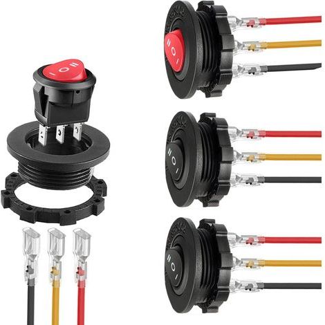4Pcs interrupteur a bascule 12v, interrupteurs à bascule ronds 6A/250V AC 10A/125V DC SPST 3Broches 3 positions i ON/OFF/ON Commutateur avec boîtierétanche pour Voiture,Camion (1/5)