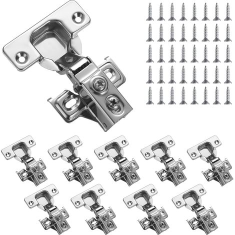 Charnières d'armoire, lot de 10 charnières inox Overlay Soft Close, pour armoire de cuisine Charnière de porte, avec vis de fixation