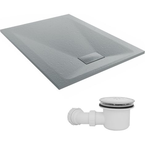 NRG 1200 x 900mm SMC Anthracite Rectangle Slate Effect Bathroom Shower Tray & Fluidmaster Fast Flow Waste Trap
