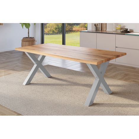 Esstisch Baumkante Holz-Optik Wildeiche 220 x 100 X-Gestell silber JULIUS (1/5)