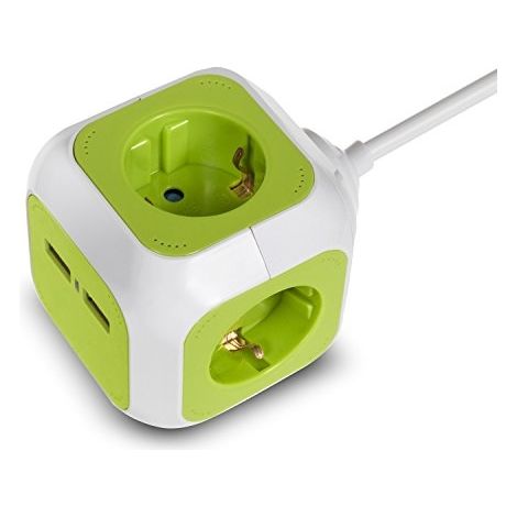 GREEN BLUE MAGI GB118G CCUBE 4 PRISES CUBE MULTIPRISE AVEC 2 PORTS USB AVEC SÉCURITÉ ENFANT 1,4 M