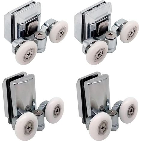 Glissières pour porte de douche double en alliage de zinc galets - Lot de 4 - Supérieur et inférieur (1/5)
