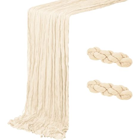 Lot de 2 chemins de table en gaze semi-transparent 90 x 300 cm Beige Nappe rustique et romantique pour décoration de mariage fête d'anniversaire (1/5)