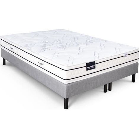 Ensemble matelas sommier 160x200 (2x80) marque DUNLOPILLO -Hauteur 20 cm - Ressorts ensachés -Soutien Equilibré - Fabriqué en France (1/5)