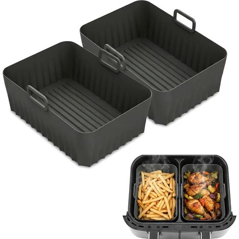 2 Stück Silikonform Heißluftfritteuse mit Griffen - Wiederverwendbare Lebensmittelechte Silikon Airfryer Einsätze, Hitzebeständige Antihaft Airfryer Zubehör für die meisten Heißluftfritteusen