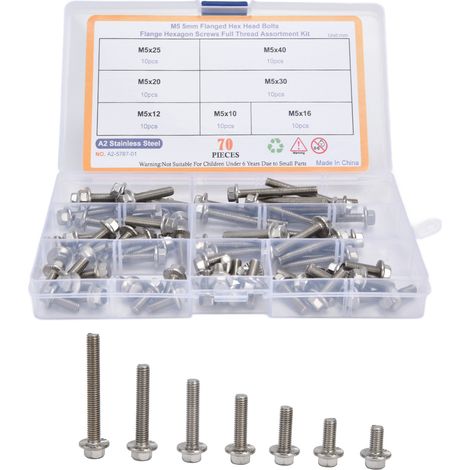 Lot de 70 vis à tête hexagonale à collerette M5 acier inoxydable 304 ensemble de boulons à tête cylindrique six pans creux (1/5)