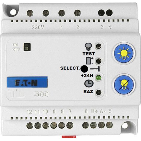 Kaufel – Télécommande électronique pour bloc de secours – Contrôle jusqu'à 500 BAES – Autonomie 72 heures – Montage sur rail omega