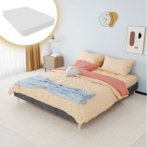 Lit 160x200 avec matelas inclus, cadre en tissu et métal gris HAVRYA (1/5)