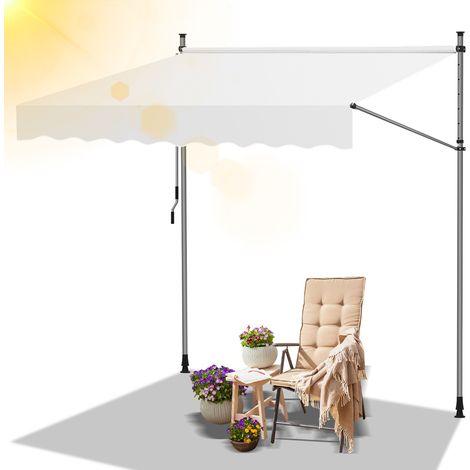 Jiubiaz Markise Klemmmarkise Balkonmarkise Creme mit Handkurbel ohne Bohren Sonnenschutz UV-Schutz und wasserfestund höhenverstellbar 300cm