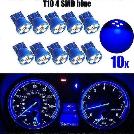 Lot de 10 ampoules LED T10 4 SMD 1210 bleues pour tableau de bord de voiture. (1/5)
