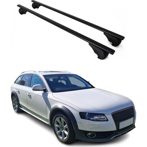 OMAC Barres de toit pour Audi A4 B8 Avant 2008-2015 – TÜV / DIN 75302:2019 – Antivol inclus – Charge max 75 kg – 2 barres Noir (1/4)