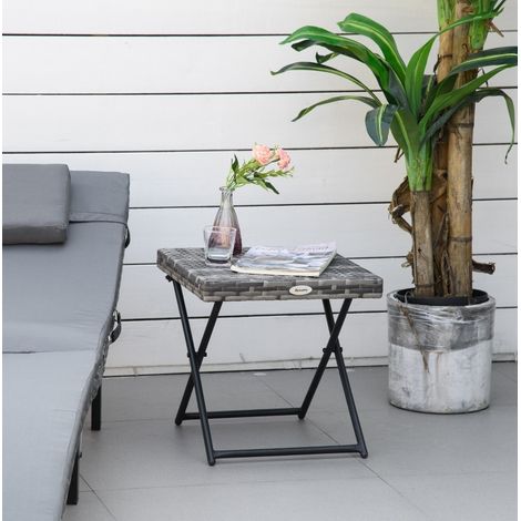 Tavolino da giardino pieghevole 40x40x40 cm, design moderno, struttura in metallo, rattan grigio (1/5)