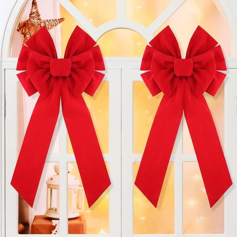 4 pezzi di fiocchi natalizi in velluto, 90 cm x 45 cm, grandi archi rossi per porte, fiocco per albero di Natale, ghirlanda natalizia, confezione festiva per albero di Natale, camino, decorazioni per