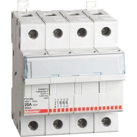 Portafusibile Sezionabile 3P+N 20A Btdin (Bticino Cod. F313N)