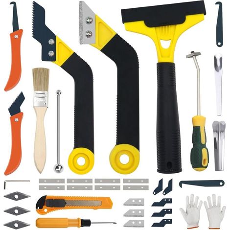 Kit de 37 outils pour enlever les joints – 3 scies à joints pour carrelage avec 20 lames de rechange, scie manuelle et outil de retrait de mastic (1/4)