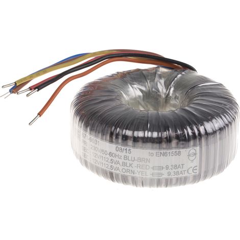Rs Pro – Transformateur torique 225VA – 2 sorties 12V c.a. – Tension primaire 230V c.a. – Courant 9.375A – Dimensions 120 x 50mm (1/2)