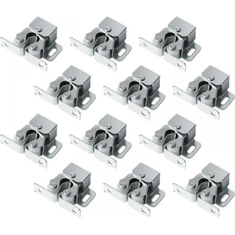 Pack of 12 double roller latches with spear, heavy-duty roller latch for cabinet and cupboard doors (silver) (1/4)