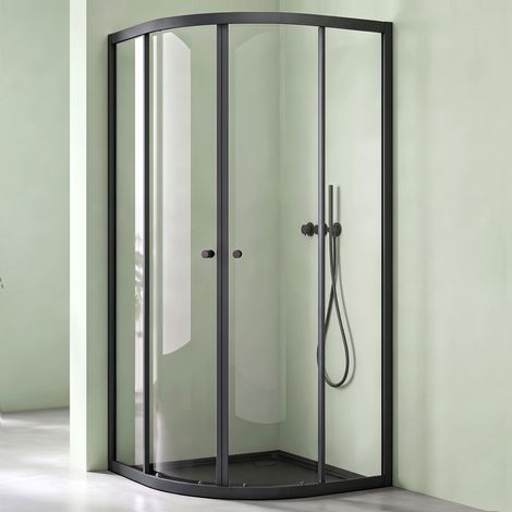 Mai & Mai Duschkabine 90x90 viertelkreis schwarz Dusche Duschabtrennung mit 2 Schiebetüren inkl. Duschtasse ESG-Sicherheitsglas Nano-Beschichtung Ravenna32K (1/5)
