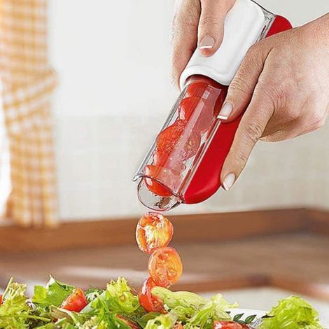 Coupe-Tomates Cerises - Mandoline Cuisine En Acier Inoxydable Et TPR - Pour Tomates Cerises Raisins Fraises Et Fruits Sans Pépins - 1 Pièce (1/5)
