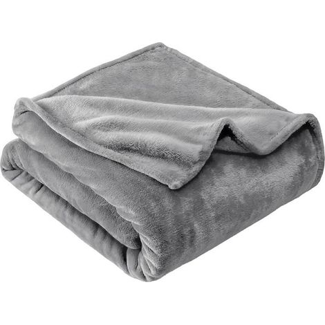 1 pièce Couverture flanelle, douce et moelleuse, gris, 220 × 240 cm, pour canapé lit salon