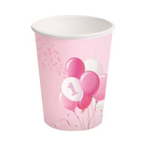 Bigiemme Bicchiere Carta 250 Ml 1 Compleanno Palloncini Rosa 8 Pz (1/3)