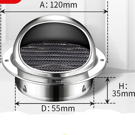 Grille de ventilation 60 mm à mailles fines, couvercle de grille de ventilation rond en étanche à la pluie avec sortie de grille épaisse pour système (1/4)