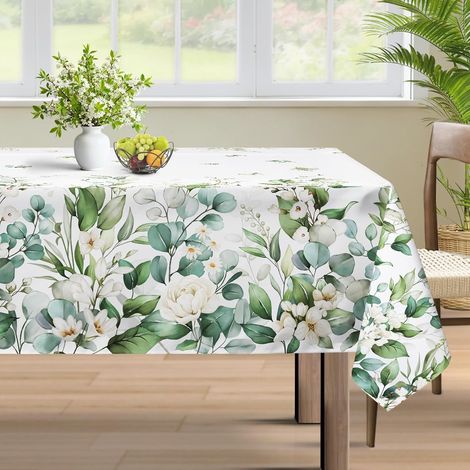 Nappe Rectangulaire Anti Tache Eucalyptus Fleurs Feuilles Nappe de Table Printemps Lavable Imperméable Polyester pour Salle à Manger Jardin fête Mariage ou Maisonr, Vert Sauge 140 x 180 cm (1/5)
