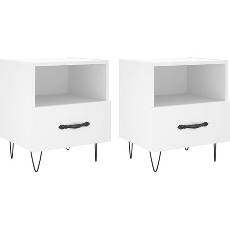 Juego de 2 mesitas de noche con cajón y compartimento abierto 40 x 35 x 47,5 cm madera contrachapada blanca DEC034922