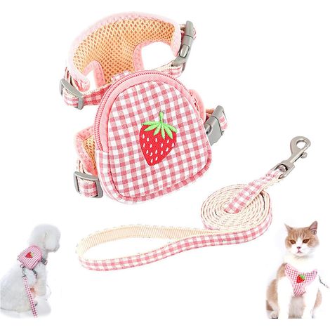 Dog Harness for Small Dogs, Anti-Pull Dog Harness with Leash, Breathable Cute Strawberry Pattern Adjustable Padded Dog Harness for Small Dogs, Cats, and Puppies (1/5)