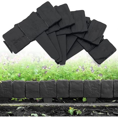 Bordure de Jardin, Bordure de lit de Fleurs décorative Bricolage pour allée de pelouse et Bordure de Paysage, Simulation de Pierre d'imitation Effet pavé, clôture de pelouse -20 Pièces Noir