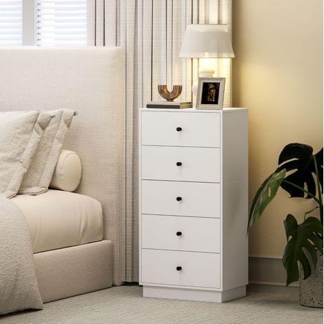 Commode buffet blanche à 5 tiroirs en bois 47 x 29 x 95 cm (1/5)